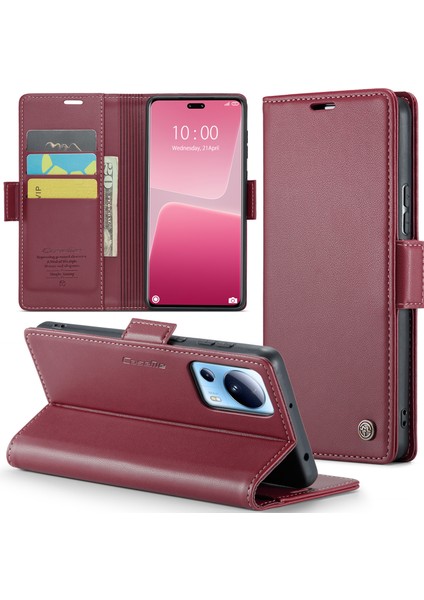 Xiaomi 13 Lite/civi 2 5g Anti-Çizelge Anti-Slatch Telefon Kılıfı Rfıd Engelleme Pu Deri Flip Cover-Red (Yurt Dışından)