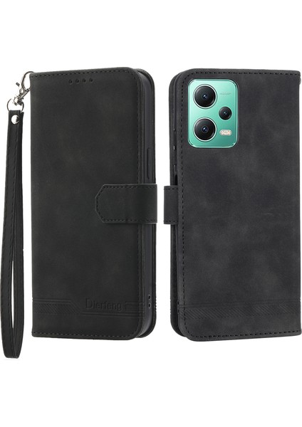 Dierfeng Df-03 Xiaomi Poco X5 5g/redmi Için Telefon Kılıfı Not 12 5g (Global)/(Çin) Hatlar Baskılı Katlanır Stand Deri Cüzdan Kapağı Black (Yurt Dışından)