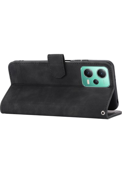 Dierfeng Df-03 Xiaomi Poco X5 5g/redmi Için Telefon Kılıfı Not 12 5g (Global)/(Çin) Hatlar Baskılı Katlanır Stand Deri Cüzdan Kapağı Black (Yurt Dışından)