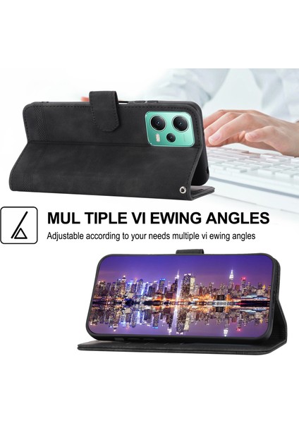 Dierfeng Df-03 Xiaomi Poco X5 5g/redmi Için Telefon Kılıfı Not 12 5g (Global)/(Çin) Hatlar Baskılı Katlanır Stand Deri Cüzdan Kapağı Black (Yurt Dışından)