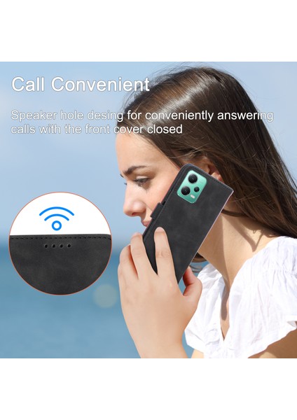 Dierfeng Df-03 Xiaomi Poco X5 5g/redmi Için Telefon Kılıfı Not 12 5g (Global)/(Çin) Hatlar Baskılı Katlanır Stand Deri Cüzdan Kapağı Black (Yurt Dışından)