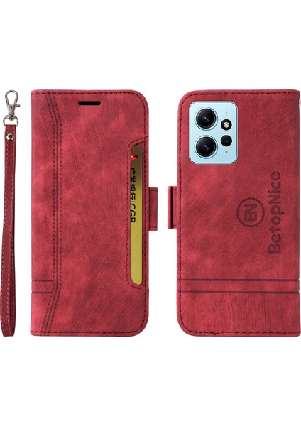 Xiaomi Redmi Için Şok Geçirmez Kılıf Not 12 4g Anti-Drop Pu Deri Telefon Kapak-Kırmızı (Yurt Dışından)
