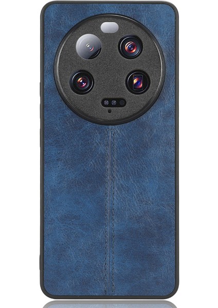 Xiaomi 13 Ultra Cowhide Doku Telefon Kapağı Pu Deri Kaplamalı Tpu+Pc Mobile Case-Mavi (Yurt Dışından)