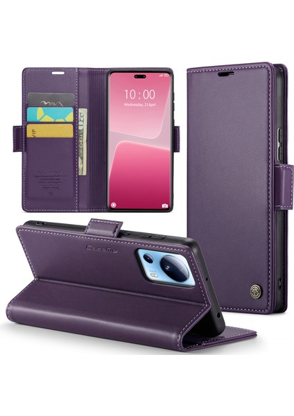 Xiaomi 13 Lite/civi 2 5g Anti-Çizelge Telefon Kılıfı Rfıd Engelleme Pu Deri Flip Kapak Morası (Yurt Dışından)