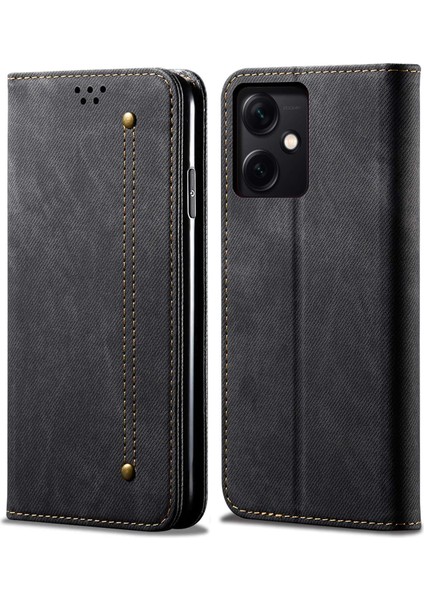 Xiaomi Için Redmi Note 12 5g (Global)/(Hindistan)/(Çin)/poco X5 5g Kot Kot Kumaş Doku Pu Tam Koruma Telefon Kılıfı Stand Manyetik Emilim Flip Cüzdan Kapak Black (Yurt Dışından)