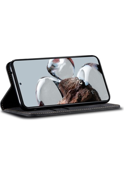 Xiaomi Için Redmi Note 12 5g (Global)/(Hindistan)/(Çin)/poco X5 5g Kot Kot Kumaş Doku Pu Tam Koruma Telefon Kılıfı Stand Manyetik Emilim Flip Cüzdan Kapak Black (Yurt Dışından) modelleri