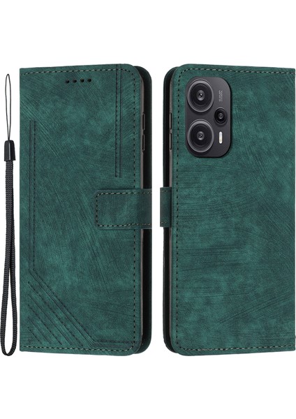 Xiaomi Için Redmi Note 12 Turbo/poco F5 5g Baskılı Çizgiler Deri Telefon Kılıfı Stand Telefon Kapak Yeşil (Yurt Dışından)