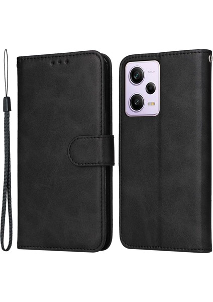 Xiaomi Redmi Için Note 12 Pro 5g /note 12 Pro Speed ​​5g /poco X5 Pro 5g Buzağı Dokusu Pu Deri Kılıf Stand Cüzdan Telefon Koruyucu Kapak Strap-Black (Yurt Dışından)