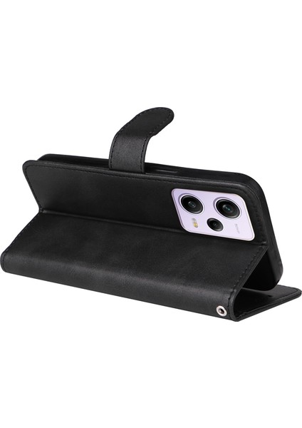Xiaomi Redmi Için Note 12 Pro 5g /note 12 Pro Speed ​​5g /poco X5 Pro 5g Buzağı Dokusu Pu Deri Kılıf Stand Cüzdan Telefon Koruyucu Kapak Strap-Black (Yurt Dışından)