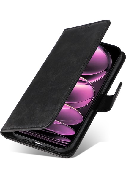 Xiaomi Redmi Için Note 12 Pro 5g /note 12 Pro Speed ​​5g /poco X5 Pro 5g Buzağı Dokusu Pu Deri Kılıf Stand Cüzdan Telefon Koruyucu Kapak Strap-Black (Yurt Dışından)
