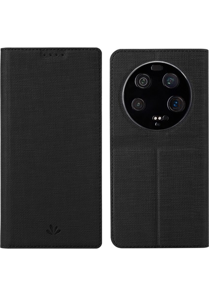 Xiaomi 13 Ultra, Pu Deri Anti-Çizelge Kartı Yuvaları Telefon Stand Kapağı Telefon Kılıfı Black (Yurt Dışından)