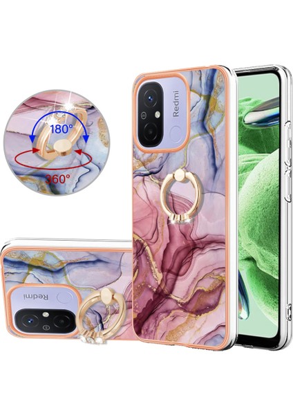 Xiaomi Redmi Için 12C 4G/11A 4g Mermer Desen Telefon Kılıfı 2.0mm Tpu Elektrutmuş Kenar Kickstand Cover-Rose Gold (Yurt Dışından)