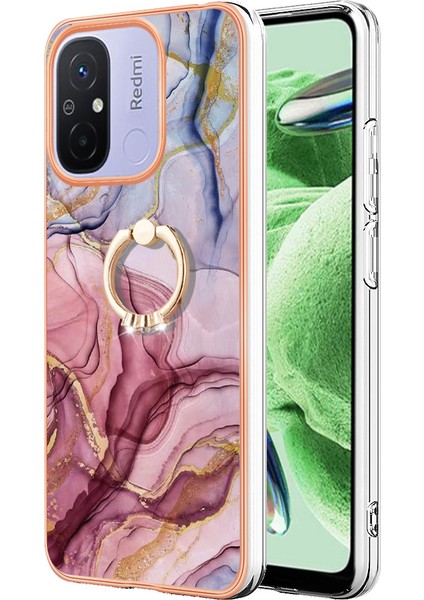 Xiaomi Redmi Için 12C 4G/11A 4g Mermer Desen Telefon Kılıfı 2.0mm Tpu Elektrutmuş Kenar Kickstand Cover-Rose Gold (Yurt Dışından) fiyatları