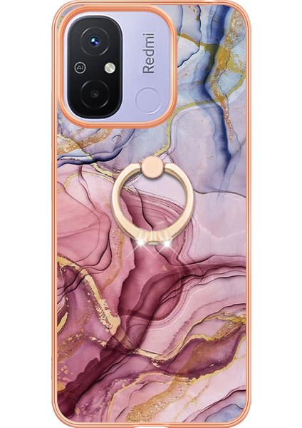 Xiaomi Redmi Için 12C 4G/11A 4g Mermer Desen Telefon Kılıfı 2.0mm Tpu Elektrutmuş Kenar Kickstand Cover-Rose Gold (Yurt Dışından) modelleri