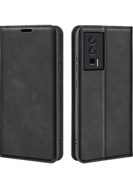 Xiaomi Için Poco F5 Pro 5g/redmi K60 Pro 5G/K60 5g Cilt Touch Hissed Hissedilen Manyetik Oto Ahmsorbed Cüzdan Pu Deri Flip Stand Telefon Kapağı Black (Yurt Dışından)
