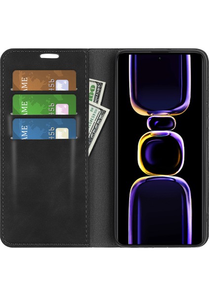 Xiaomi Için Poco F5 Pro 5g/redmi K60 Pro 5G/K60 5g Cilt Touch Hissed Hissedilen Manyetik Oto Ahmsorbed Cüzdan Pu Deri Flip Stand Telefon Kapağı Black (Yurt Dışından) fiyatları