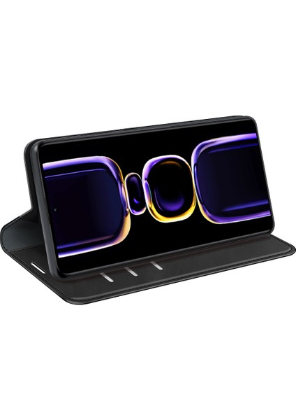 Xiaomi Için Poco F5 Pro 5g/redmi K60 Pro 5G/K60 5g Cilt Touch Hissed Hissedilen Manyetik Oto Ahmsorbed Cüzdan Pu Deri Flip Stand Telefon Kapağı Black (Yurt Dışından) modelleri