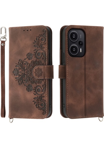 Xiaomi Redmi Için Note 12 Turbo/poco F5 5g Cilt Touch Telefon Kılıfı Çiçek Baskılı Deri Flip Kapak Cüzdan, Kayış-Kahverengi (Yurt Dışından)