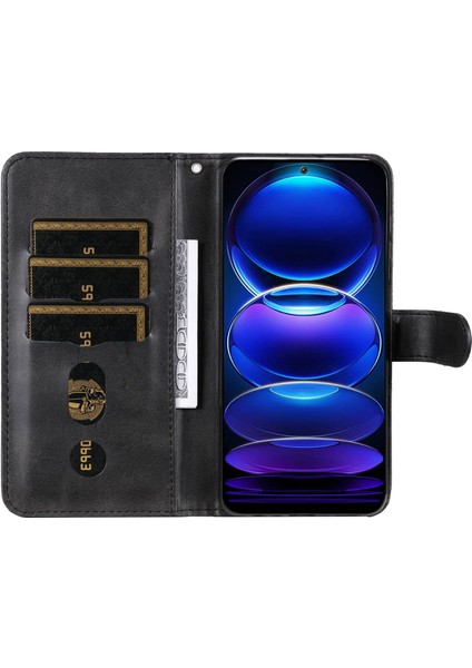Buzağı Doku Xiaomi Için Telefon Kılıfı Not 12 5g (Global)/(Hindistan)/(Çin)/poco X5 5g Kitap Tarzı Pu Deri Fermuar Cep Flip Cüzdan Kapağı Stand-Black ile (Yurt Dışından) modelleri