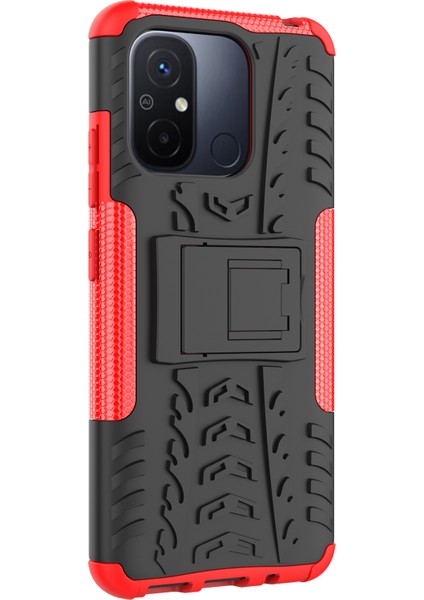 Xiaomi Redmi Için 12C 4g/poco C55 4g Lastik Deseni Kickstand Telefon Kılıfı Pc+Tpu Şok Geçirmez Telefon Kapak-Kırmızı (Yurt Dışından) fırsatları
