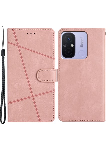 Xiaomi Için Redmi 12C 4g Baskılı Çizgiler Cüzdan Deri Telefon Kılıf Çılgın At Doku Stand Kapak Çizgi Altın (Yurt Dışından)