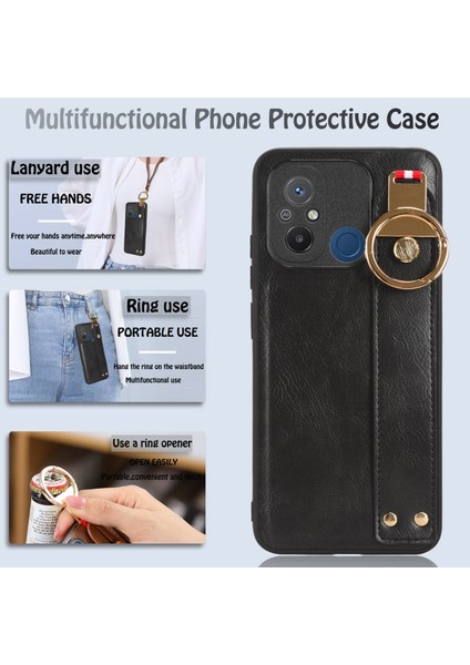 Xiaomi Redmi Için 12C 4g/poco C55 4g Bileklik Kickstand Cover Pu Deri Kaplamalı Pc+Tpu Boyun Kayışı Black ile (Yurt Dışından) fırsatları