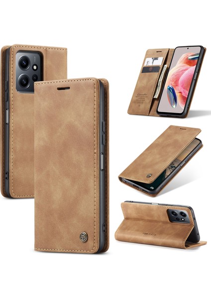 Xiaomi Için Redmi Note 12 4g Pu Deri Telefon Standı Kılıf Anti-Damla Cüzdan Kapak Kahverengi (Yurt Dışından)
