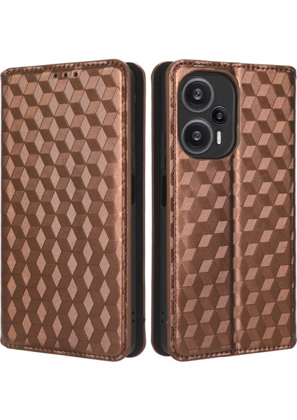 Xiaomi Için Redmi Note 12 Turbo 5g/poco F5 5g Pu Deri Telefon Kılıf Rhanmombus Disprint Flip Stant Cüzdan Kapak-Kahverengi (Yurt Dışından)