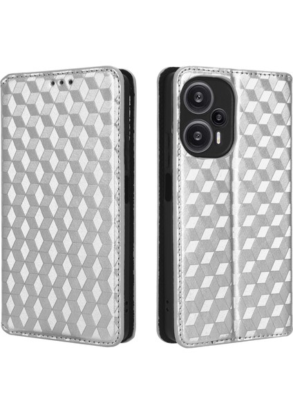 Xiaomi Redmi Için Note 12 Turbo 5g/poco F5 5g Pu Deri Telefon Kılıf Rhanmombus Disprint Flip Stand Cüzdan Kapak Silver (Yurt Dışından)