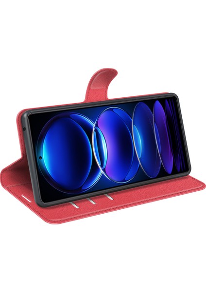 Xiaomi Redmi Için Note 12 Pro 5g/note 12 Pro Speed ​​5g/poco X5 Pro 5g Litchi Doku Pu Deri Cüzdan Telefon Stand Kapak-Kırmızı (Yurt Dışından) modelleri