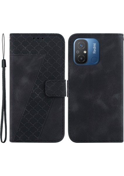 Xiaomi Redmi 12C Için 4g Şok Geçirmez Telefon Kapağı 7 Şekilli Baskılı Pu Deri Cüzdan Standı Case-Black (Yurt Dışından)