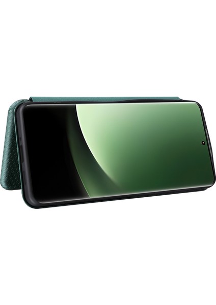 Xiaomi 13 Ultra Pu Deri Telefon Kılıfı Karbon Fiber Doku Stand Kartı Yuvası Kapak Yeşil (Yurt Dışından) fırsatları