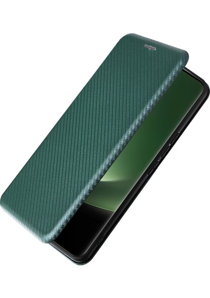 Xiaomi 13 Ultra Pu Deri Telefon Kılıfı Karbon Fiber Doku Stand Kartı Yuvası Kapak Yeşil (Yurt Dışından) indirimleri