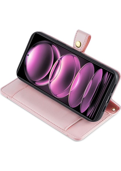 Xiaomi Redmi Için Note 12 Pro Speed ​​5g /note 12 Pro 5g /poco X5 Pro 5g Fermuarı Cep Telefonu Stand Kılıf Kart Kartı Yuvaları Deri Telefon Kapağı Straps-Pink ile (Yurt Dışından) indirimleri