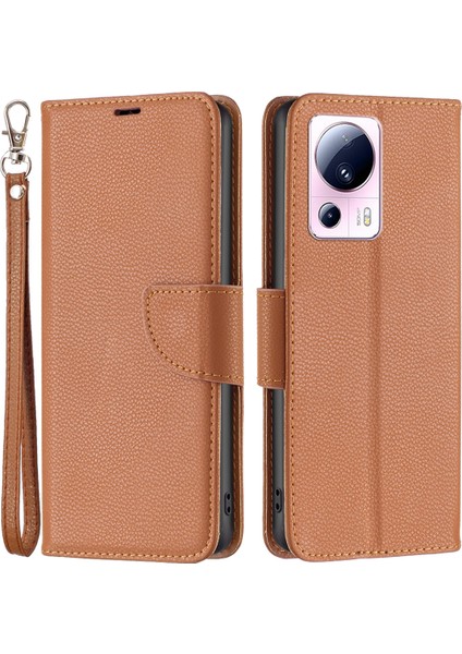 Xiaomi Için 13 Lite/civi 2 5g Pu Deri Cüzdan Kapağı Litchi Doku Stand Telefon Kılıfı Strap-Brown (Yurt Dışından)