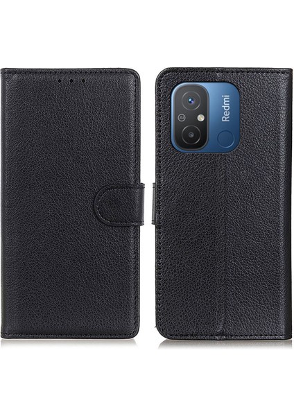 Xiaomi Için Poco C55 4g/redmi 11A 4G/12C 4g Litchi Doku Deri Kılıf Cüzdan Telefon Stand Kapağı Black (Yurt Dışından)