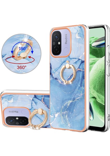 Xiaomi Redmi Için 12C 4G/11A 4g Mermer Desen Telefon Kılıfı 2.0mm Tpu Elektrutmuş Kenar Kickstand Cover-Blue (Yurt Dışından)