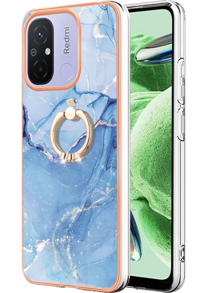 Xiaomi Redmi Için 12C 4G/11A 4g Mermer Desen Telefon Kılıfı 2.0mm Tpu Elektrutmuş Kenar Kickstand Cover-Blue (Yurt Dışından) fiyatları