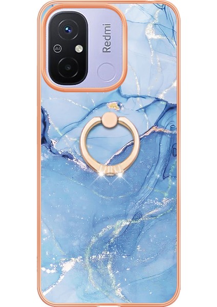 Xiaomi Redmi Için 12C 4G/11A 4g Mermer Desen Telefon Kılıfı 2.0mm Tpu Elektrutmuş Kenar Kickstand Cover-Blue (Yurt Dışından) modelleri