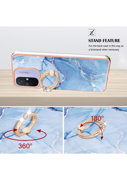 Xiaomi Redmi Için 12C 4G/11A 4g Mermer Desen Telefon Kılıfı 2.0mm Tpu Elektrutmuş Kenar Kickstand Cover-Blue (Yurt Dışından) fırsatları