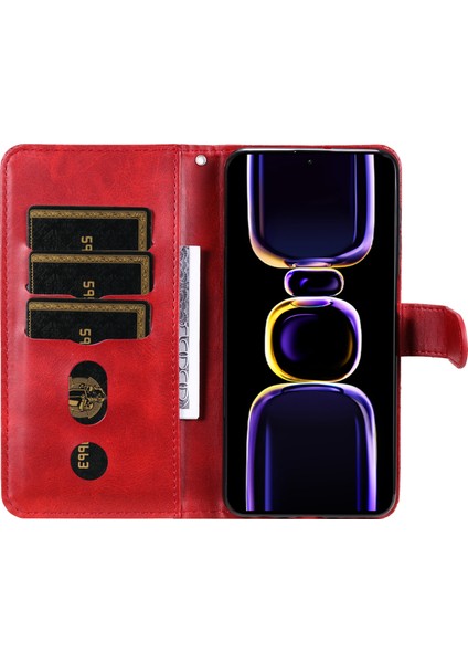 Xiaomi Poco F5 Pro 5g/redmi K60 Pro 5G/K60 5g Fermuarlı Cep Telefonu Kasası Buzağı Doku Pu Deri Standı Cüzdan Kapak-Kırmızı (Yurt Dışından) modelleri