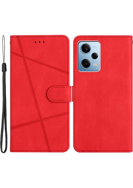 Xiaomi Poco X5 Pro 5g/redmi Için Note 12 Pro Hız 5g/not 12 Pro 5g Çılgın At Doku Deri Deri Cüzdan Kapağı Baskılı Çizgiler Katlama Standı Kılıf Kırmızısı (Yurt Dışından)