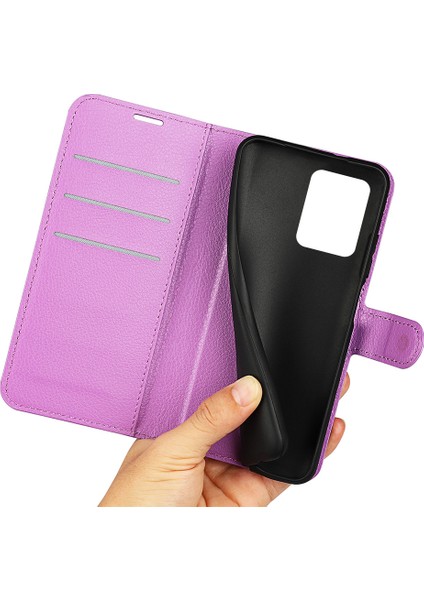 Xiaomi Redmi Için Note 12 Pro 5g/note 12 Pro Speed ​​5g/poco X5 Pro 5g Litchi Doku Pu Deri Deri Cüzdan Telefon Stand Kapak-Mor (Yurt Dışından) fırsatları