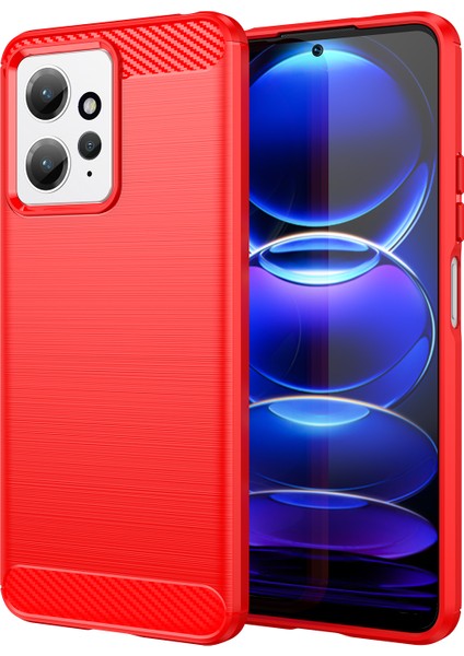 Xiaomi Için Redmi Not 12 4g Tpu Telefon Kapağı Fırçalanmış Karbon Fiber Doku Damla Koruma Telefon Kılıf Kırmızısı (Yurt Dışından)