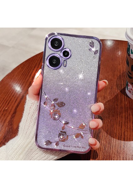 Xiaomi Için Redmi Note 12 Turbo/poco F5 5g Tpu Telefon Kapağı Çiçek Rhinestone Gradyan Glitter Kasa-Mor (Yurt Dışından)