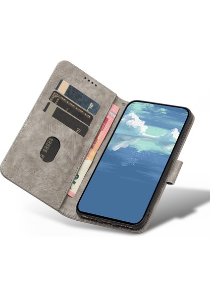 Xiaomi Redmi A1+ 4g/a2+ 4g/poco C50 4g Cüzdan Telefon Kılıfı Şerit Desen Anti-Drop Folio Kapak Manyetik Toka Pu Deri Stand Kabuğu Strap-Grey (Yurt Dışından)