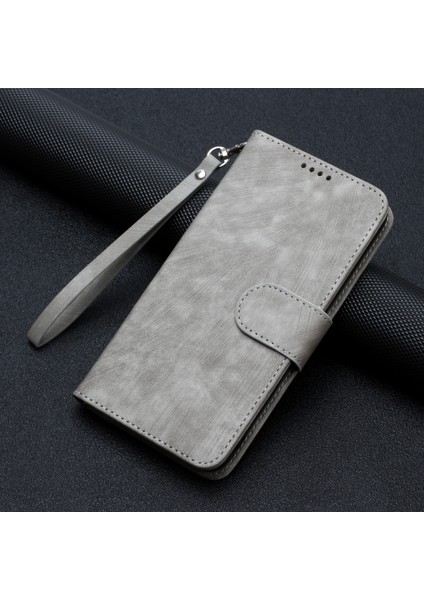 Xiaomi Redmi A1+ 4g/a2+ 4g/poco C50 4g Cüzdan Telefon Kılıfı Şerit Desen Anti-Drop Folio Kapak Manyetik Toka Pu Deri Stand Kabuğu Strap-Grey (Yurt Dışından)