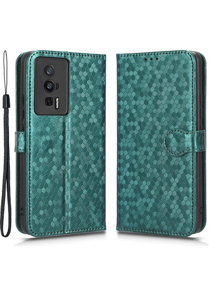 Xiaomi Için Koruyucu Telefon Kılıfı Poco F5 Pro 5g/redmi K60 Pro 5G/K60 5g Pu Deri Telefon Kapak Stand Stand Cüzdanı Dot Desen Basılı Yeşil (Yurt Dışından)