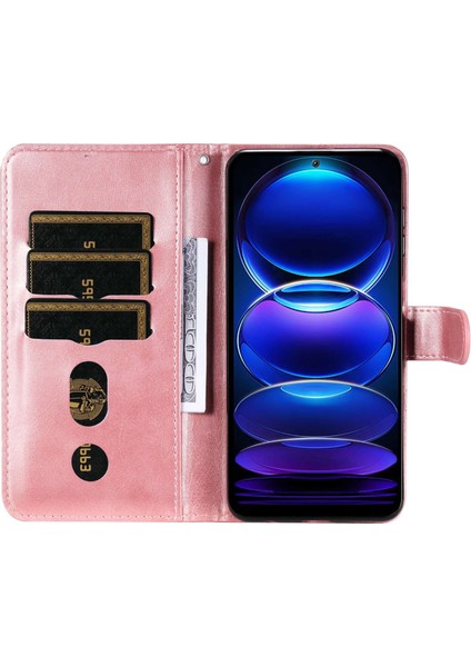 Buzağı Dokusu Xiaomi Redmi Için Telefon Kılıfı Not 12 5g (Global)/(Hindistan)/(Çin)/poco X5 5g Kitap Tarzı Pu Deri Fermuar Cep Flip Cüzdan Kapağı Stand-Pink ile (Yurt Dışından) modelleri