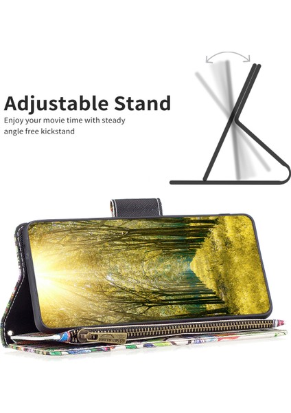 Xiaomi Için Poco F5 5g/redmi Not 12 Turbo BF03 Deri Cüzdan Stand Telefon Kılıfı Zipper Cep Deseni Baskı Kapak Yaşam Ağacı (Yurt Dışından)